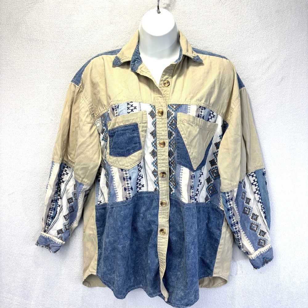 Vintage Agapo Oversized Western‎ Shirt Womens Medium Patchwork Southwestern